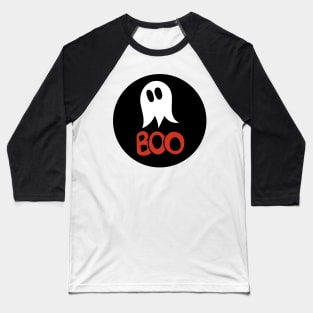 Cute ghost cartoon red BOO text circle frame in black Baseball T-Shirt